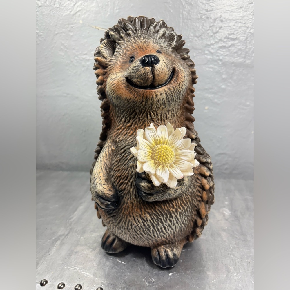 Adorable Hedgehog Figurine with Flower Solar-powered
